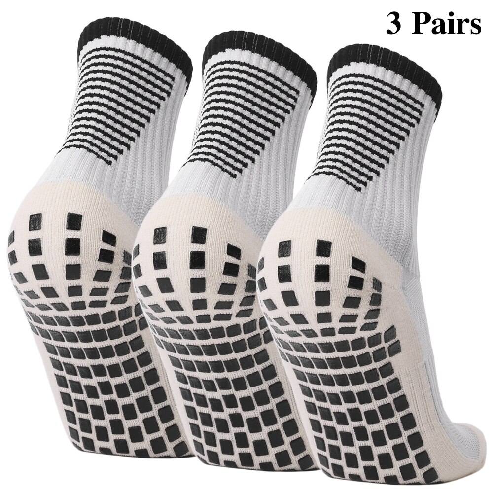 Antideslizante calcetines de fútbol equipo calcetines deportivos exterior Fitness transpirable de secado rápido calcetines resistente al desgaste calcetines Anti-skid calcetín: 3 pair White