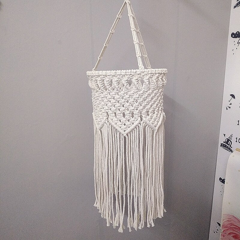 Handmade Macrame Fringed Chandelier Macrame Style Ceiling Hanging Decor Boho Chic Pendant Light Shade Kit Lighting Decoration