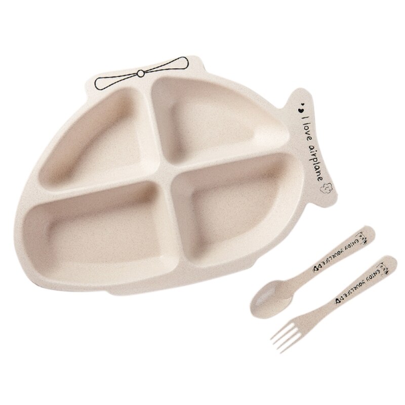 Grade Bamboo Fiber Baby Gridded Dinner Plate Baby Eating Bowl Children's Tableware Suit