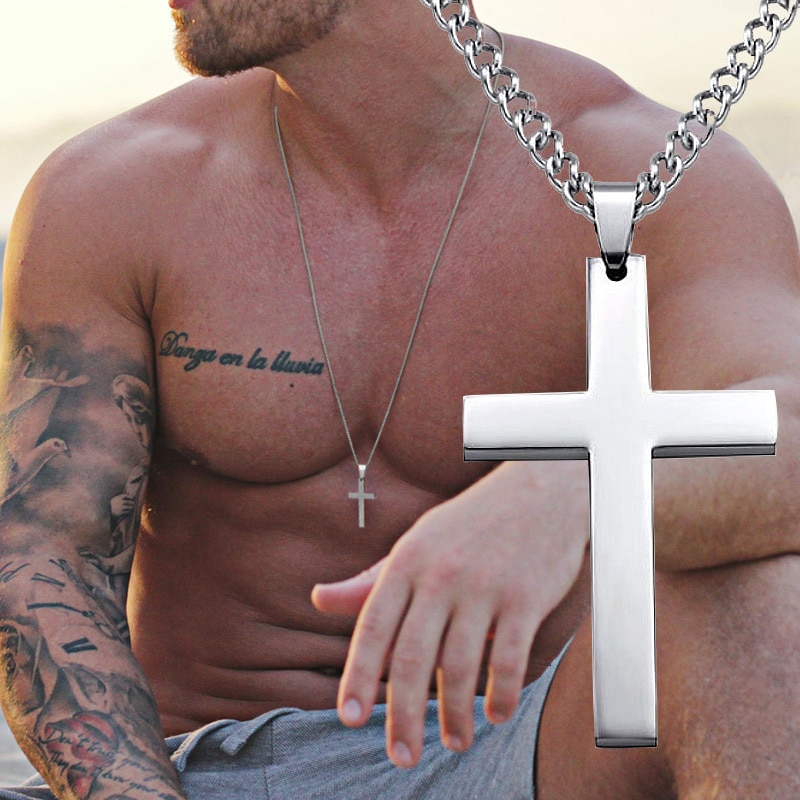 klasyczny srebrny krzyż naszyjnik mężczyźni kobiety religia zawieszki uroki naszyjniki ze stali nierdzewnej stalowy łańcuch choker biżuteria