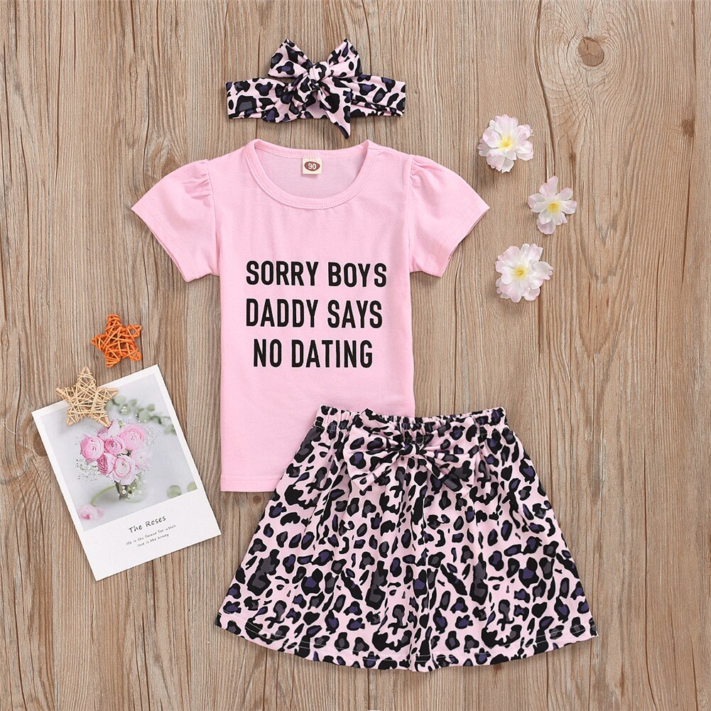 0-5 år systrar matchande kläder set förlåt pojkar pappa säger nej dejta tryckta toppar+ leopardshorts/byxa/kjolar+pannband 3 st set: Kjol set 12m