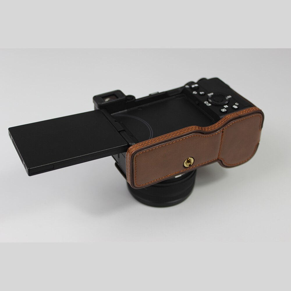 Housse de sac d'appareil photo Portable en cuir pour SONY A7C demi-coque de Base avec ouverture de la batterie