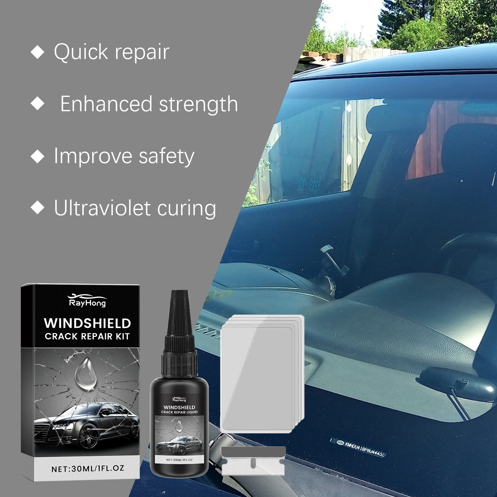 30ml kit de resina para reparo de vidro de carro, nano fluido de reparo de vidro automotivo, kit de ferramentas para rachaduras em resina de para-brisa de carro, fluido de reparo de janela de carro