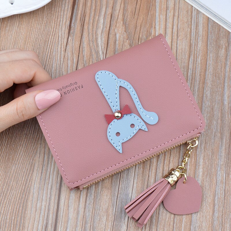 Meisjes Kleine Portemonnee Vrouwen Korte Student Portemonnee Ms Lady Koreaanse Portemonnee Mode Multifunctionele Rits Kwastje Leuke Portemonnee