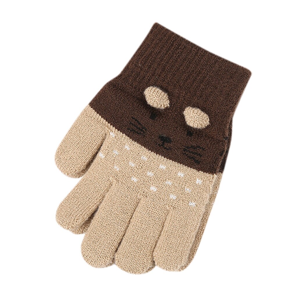 3-7Jahre freundlicher Winter Katze Druck Handschuhe freundlicher freundlicher Jungen Mädchen Winter Niedlichen Karikatur Ebene Warme Gestrickte Handschuhe Перчатки Хлопковые