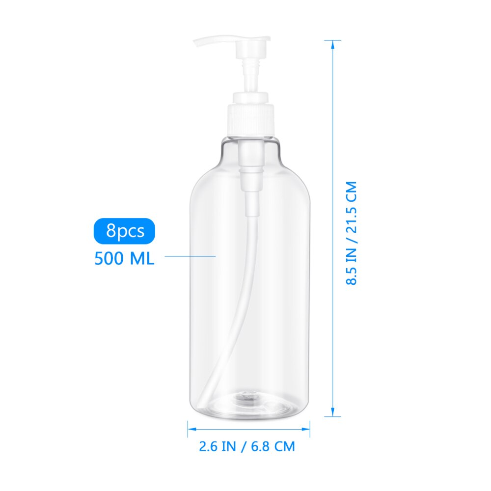 8 Pcs Shampoo Bottles Transparent 500ml Shampoo Dispensers Pump Bottles Liquid Bottles for Home Bathroom Kitchen