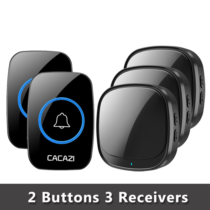 Cacazi Usb Draadloze Deurbel 60 Chimes 5 Level 150M Bereik Deur Bellen Bell Waterdicht Batterij Knop Usb Plug led Ontvanger: B 2Button 3Receiver
