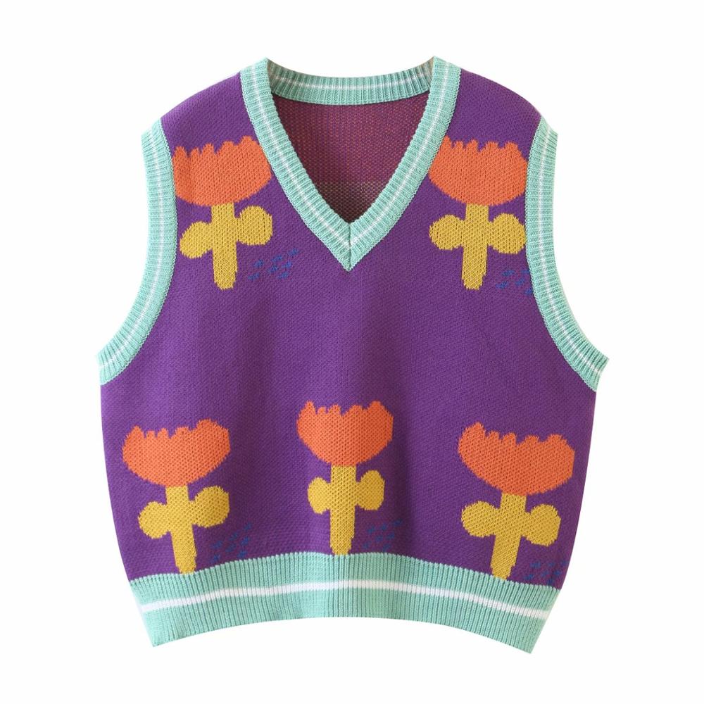 Bazalea retro tank dame sweater punk orange blomster pull femme lilla cardigan sweatere casual camis strikket: Default Title