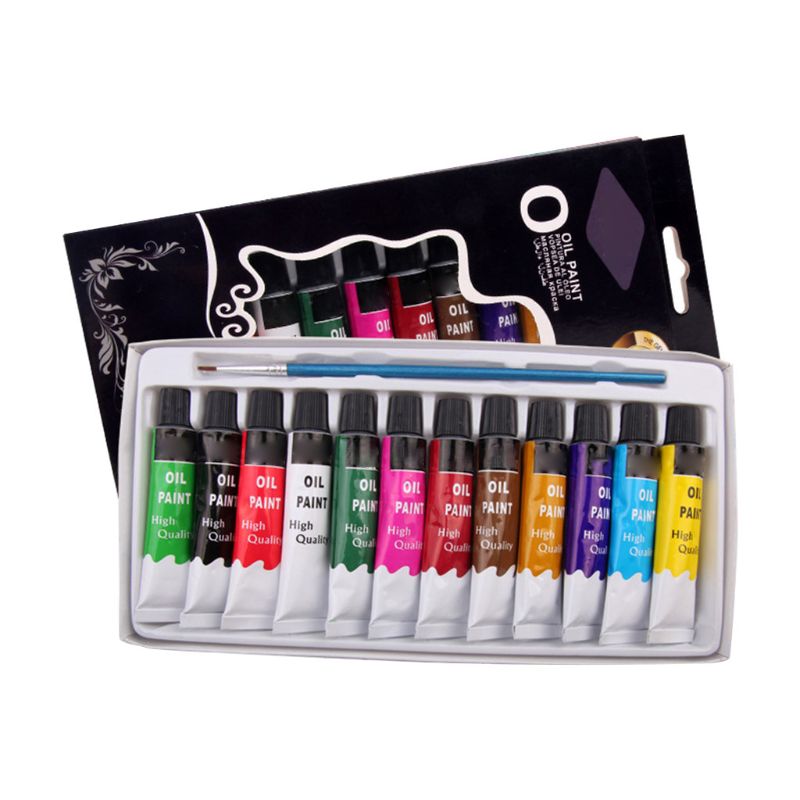 Pigmento para dibujo de pintura al óleo, 12 colores, tubos con pincel, suministros de arte, G8TA