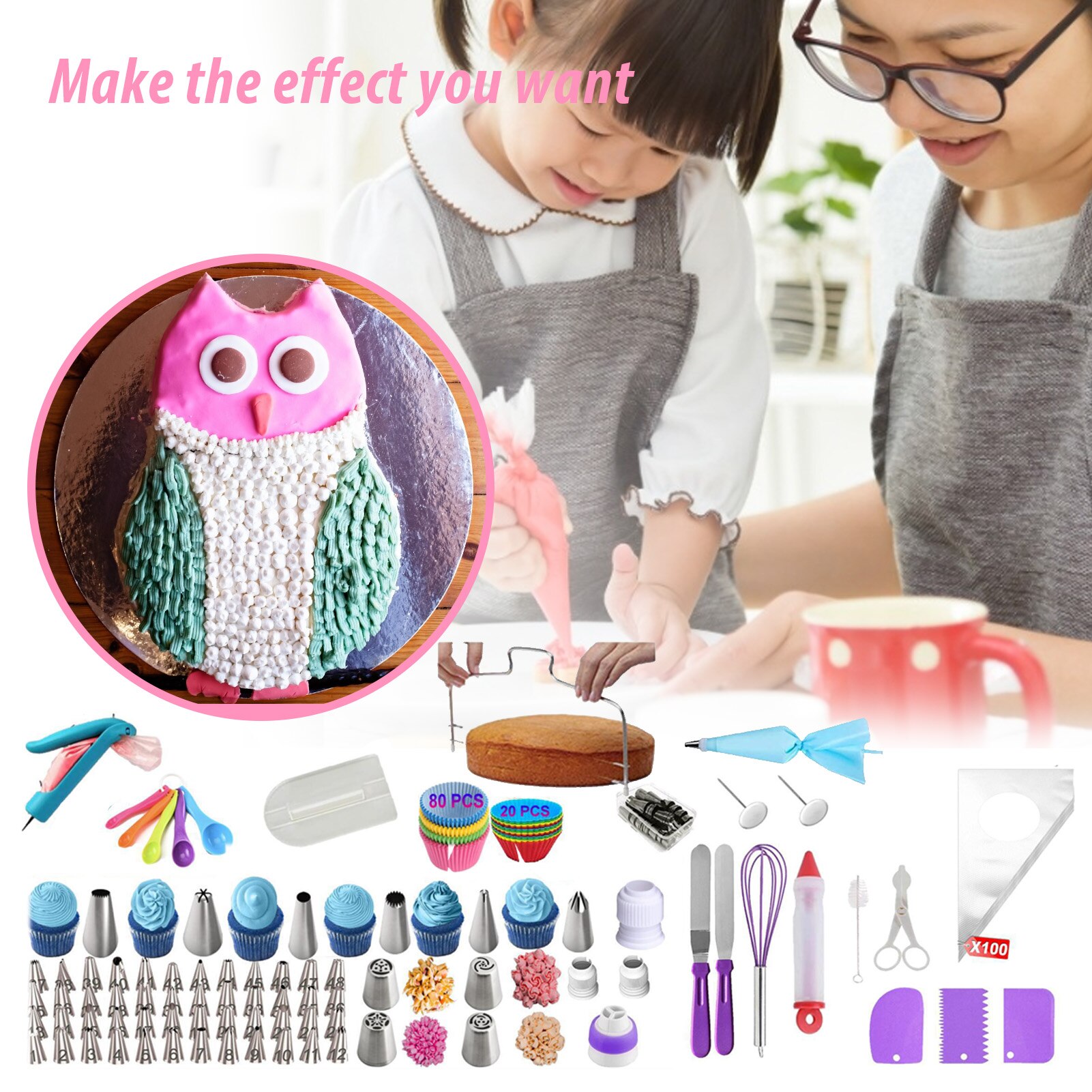 285 Pcs Complete Cake Decorating Supplies Kit Turntable Stand Baking Supplies Cake Scraper Pastry Dressing Tape