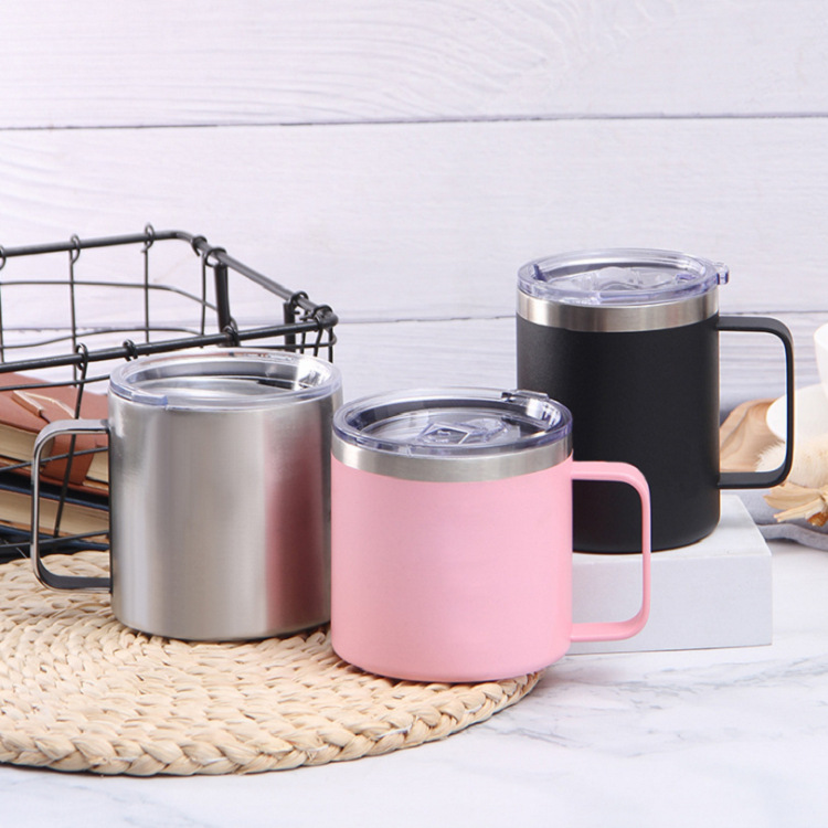 12/14oz Simple American Stainless Steel Coffee Cup Solid Color Double-layer Office Insulation Mug