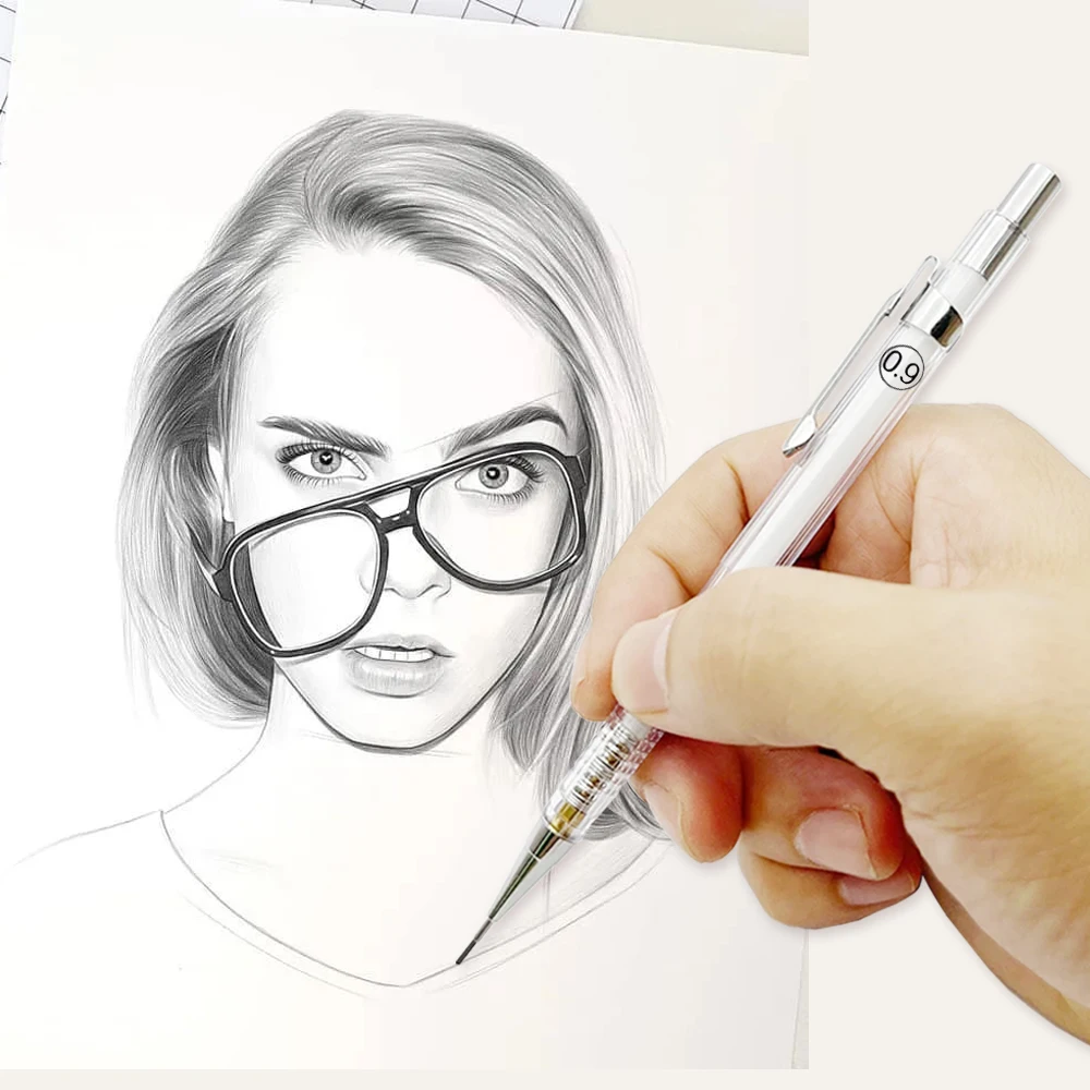 Portaminas transparente de 0,3, 0,5, 0,7, 0,9mm con recambios de plomo, juego para dibujar lápices automáticos, arte, dibujo, pintura