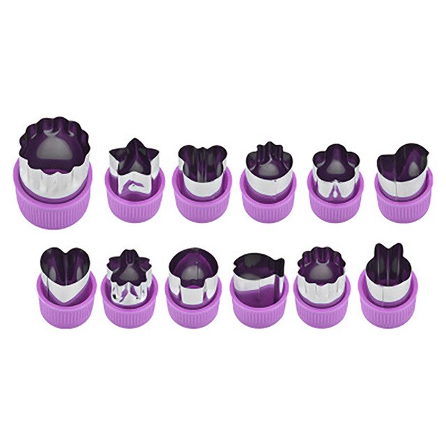 Set Van 12 Cookie Cutters Sandwiches Fruit Cutter Vormen Set Rvs Groente Fondant Cakevorm Keuken Accessoires: Purple