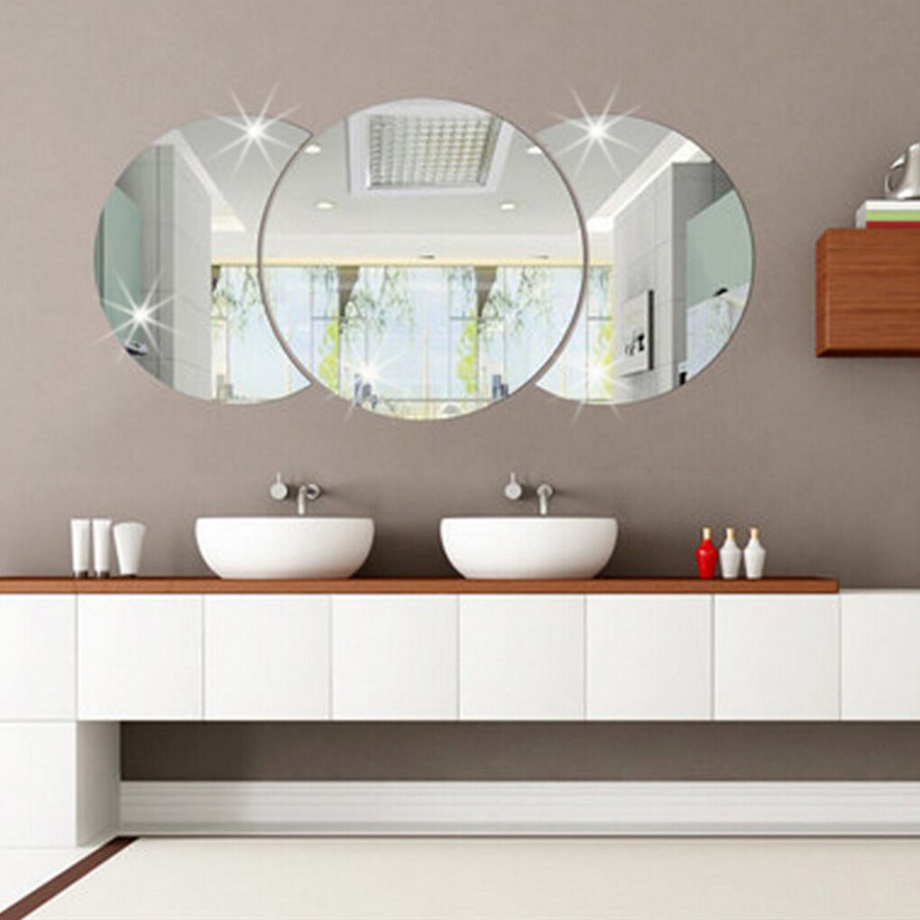 Home DIY Circle Mirror Decals Round 3D Acrylic Mirrored Wall Sticker Living Room Decoration Wallpaper