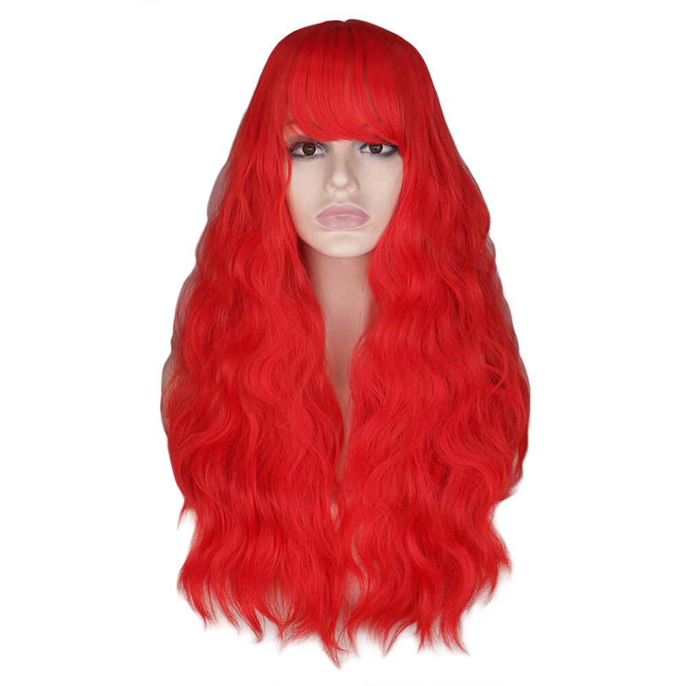 Qqxcayw parrucche sintetiche lunghe ricci verdi rosa rosse con frangia parrucca per capelli resistente al calore setosa naturale da donna