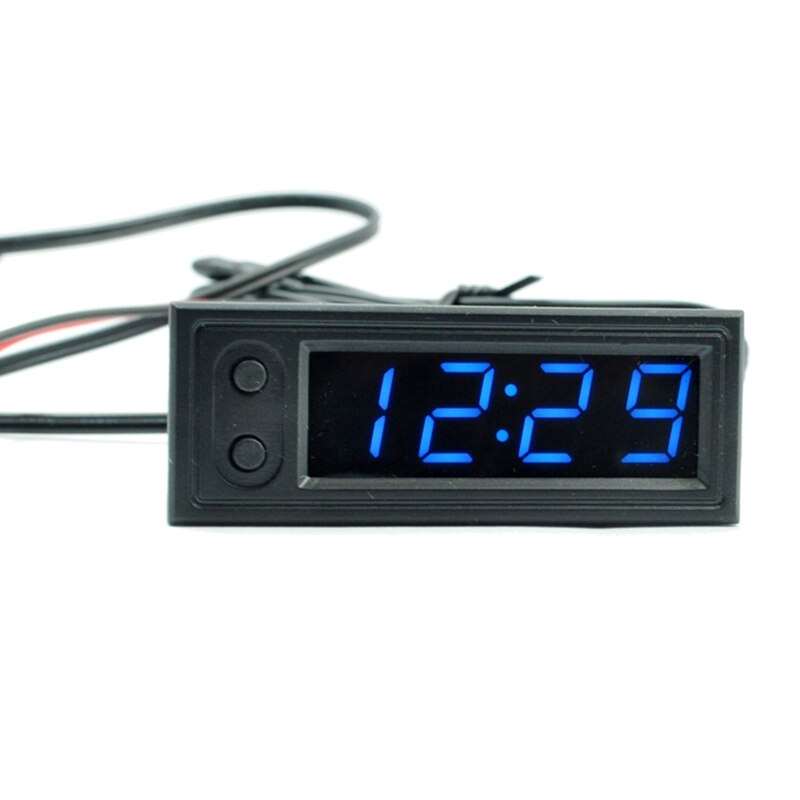 Thermomètre électronique 3 en 1 12V, horloge, voltmètre, écran LCD, affichage numérique LED, réglage de la luminosité, K0AF: Blue