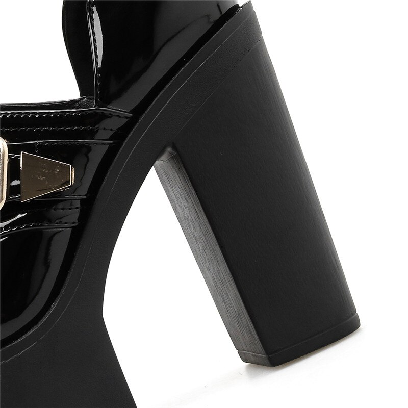 Ymechic Zomer Dans Rock Punk Stabiele Blok Hoge Hakken Gladiator Pumps Zwart Gesp Platform Sandaal Boot Goth Schoenen