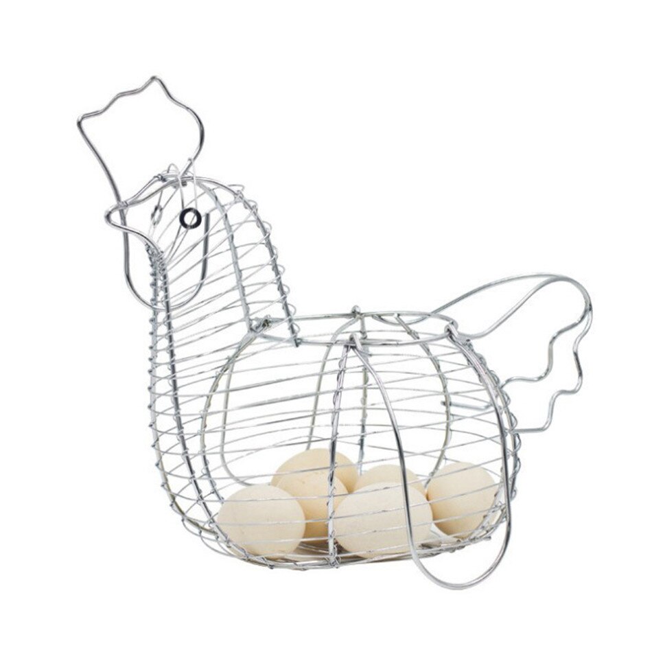 Oeuf de poulet porte-panier innovant grand fil de métal poule en forme de cuisine panier de rangement panier décor: Default Title