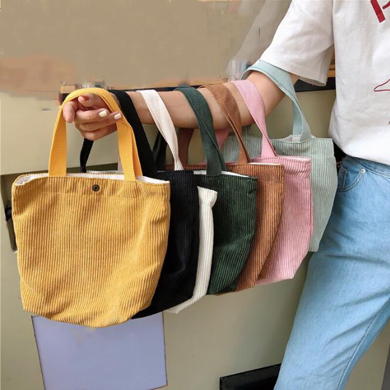 Women Corduroy Shopping Bag Female Canvas Cloth Shoulder Bag Environmental Storage Handbag Reusable Foldable Eco Grocery Totes