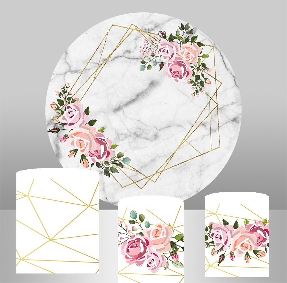 Rond cercle fond marbre table fête décor rose fleur de mariage fleur anniversaire bannière élastique cylindre plinthe couverture YY-286