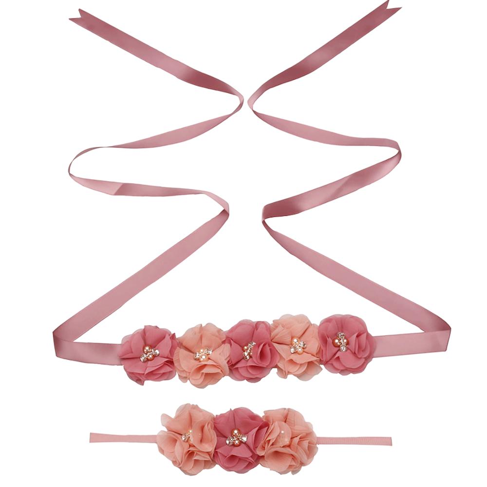 Nuevos cinturones de flores de cinta de seda cinturones de fajín de señora niña con niños Chiffon flor diadema accesorios de boda decoraciones: pink XY
