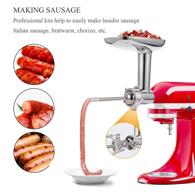 Meat Grinder Attachment For Kitchenaid Stand Mixers,Included Sausage Stuffer Tubes,Durable Food Grinder Attachments