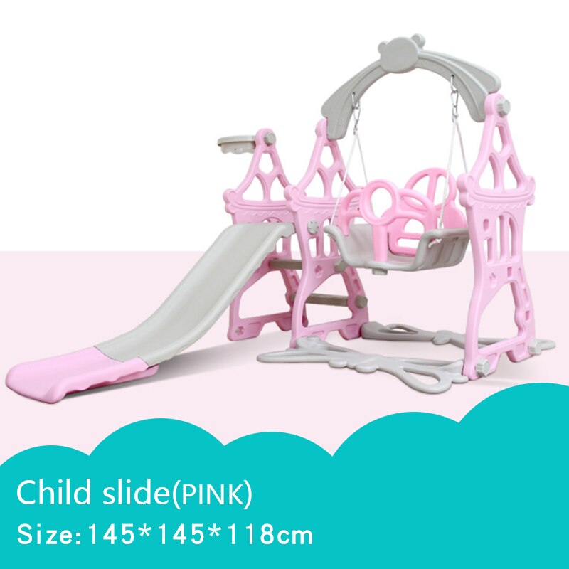 Baby Slides And Swing Chair 3 in 1 Combination Shoot Basketball Box Kids Playground Indoor Multi-Functional Slide Set M005: Pink