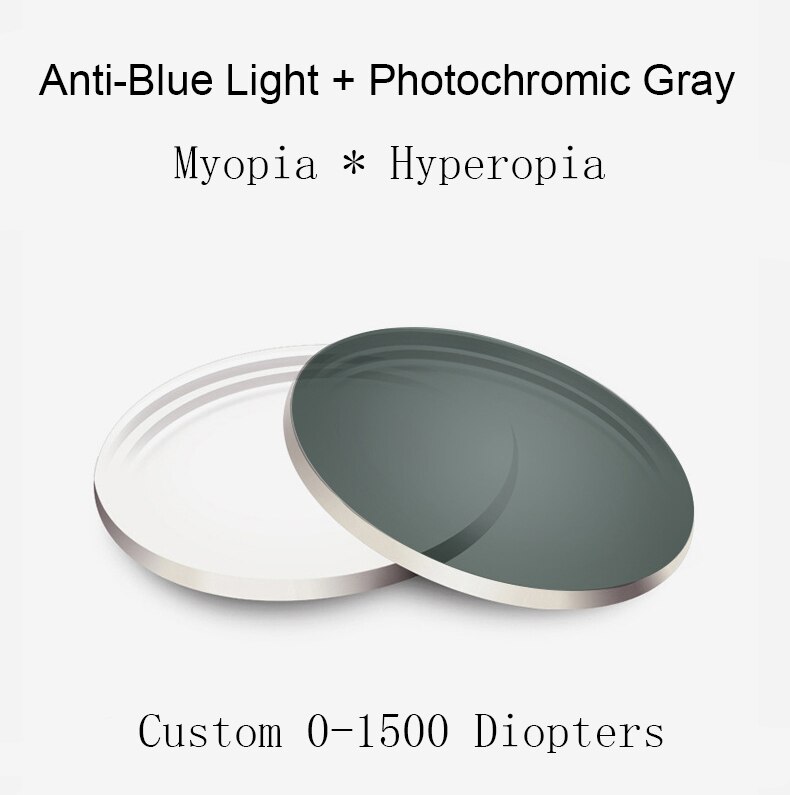 Photochromic Blue Light Blocking Glasses Lenses 1.56 1.61 1.67 Aspherical Myopia Hyperopia Optical Prescription Glasses Lens UV: 1.67