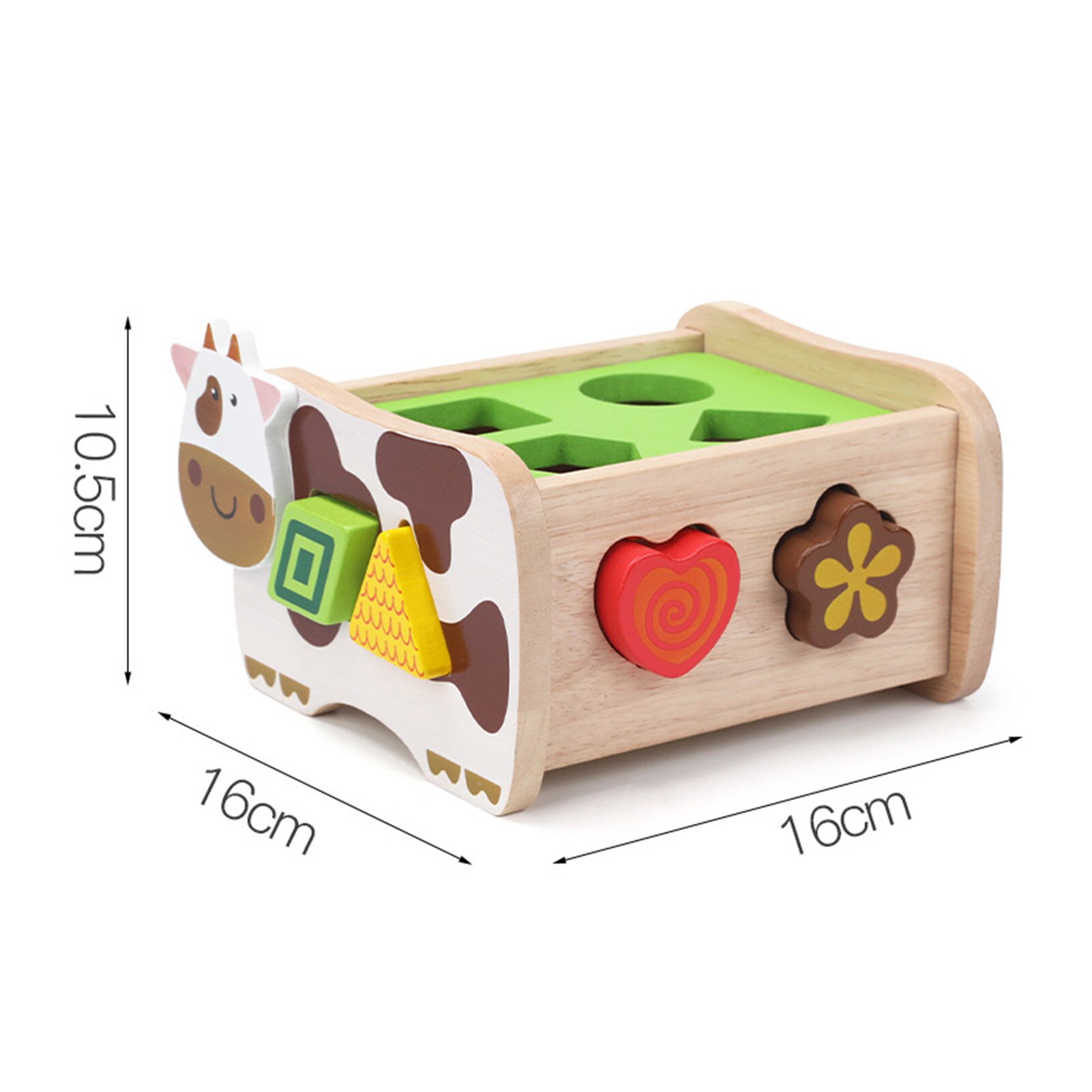 Wooden Shape Classification Box Sorter Toy With 12 Geometric Shape Blocks For Children Aged 1-4 Cow Shape Sorting Box Toy