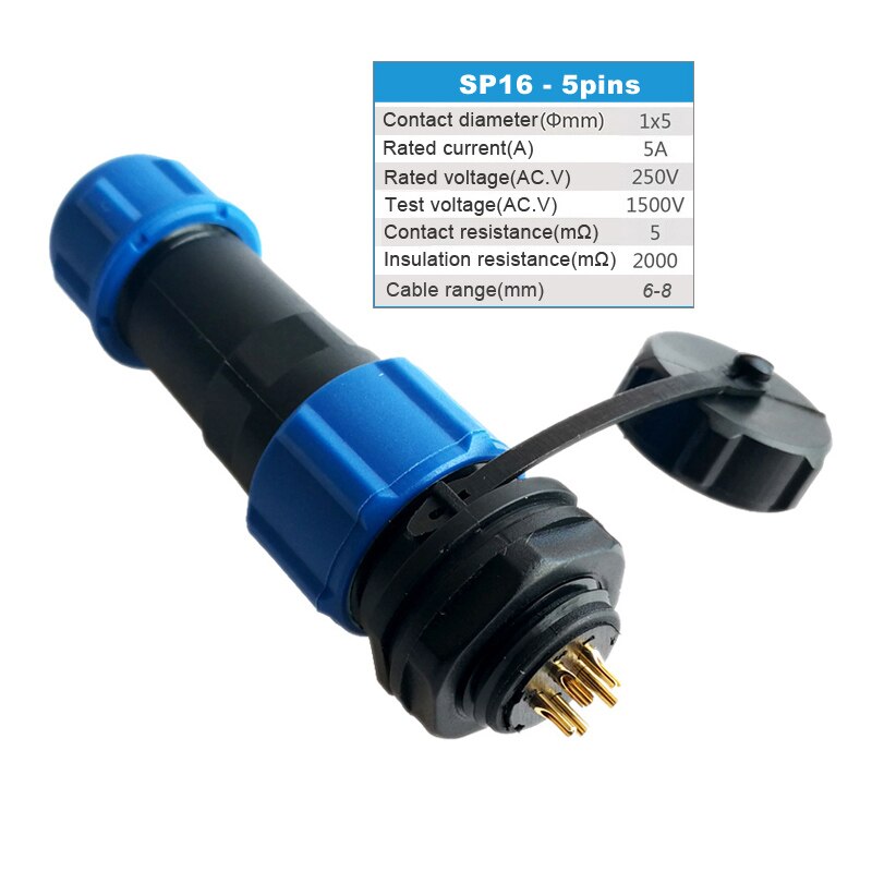 sp16 waterproof plug 2/3/4/5/6/7/9 pin plastic Male Plug & Female Socket for 6-8mm cable Panel Mount Wire connector: 5pin