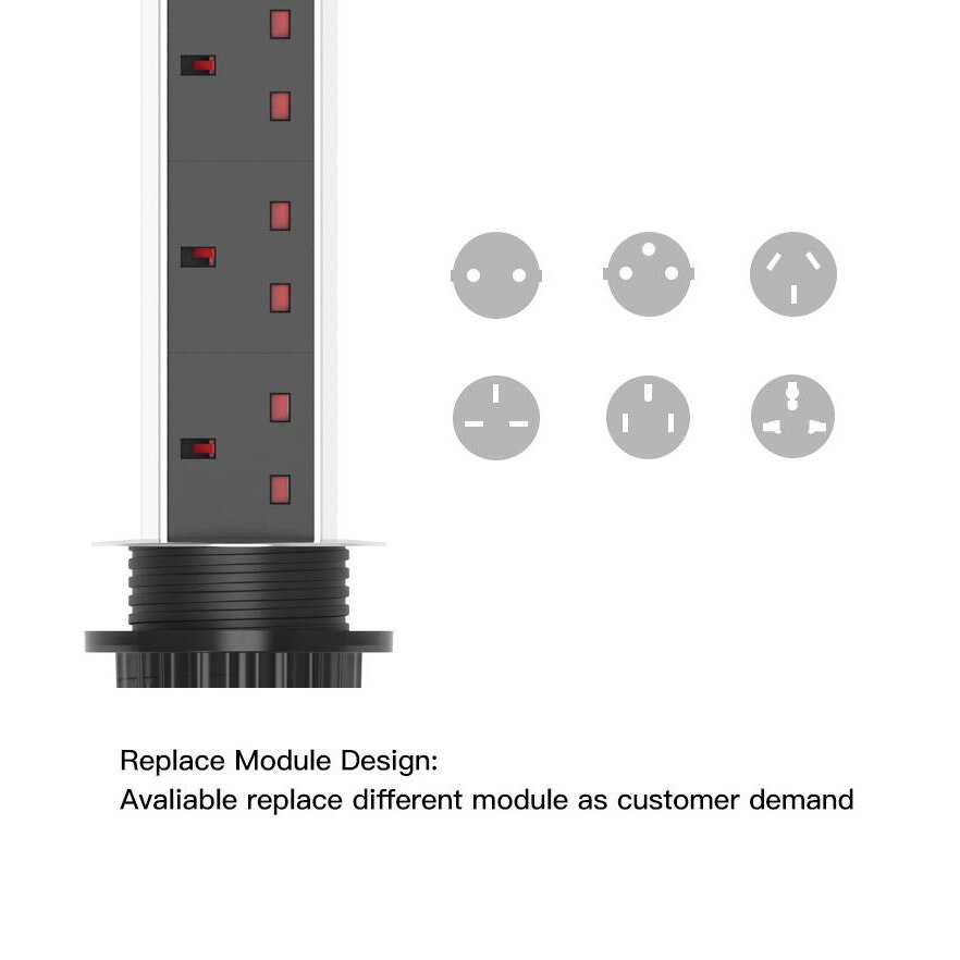 UK Plug 3 power Kitchen Table Electrical Socket Desktop Sockets Power 2 charge USB Aluminum Shelf PULL POP UP TYPE Table Desktop