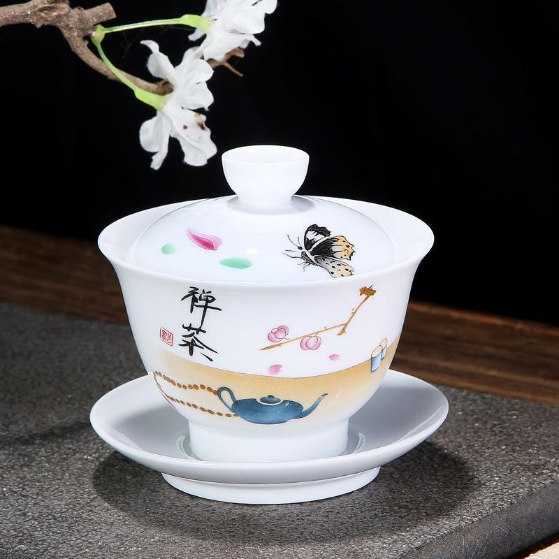 Chinese Tradition Gai Wan Tea Set Bone China Tea Sets Gaiwan Tea Porcelain Pot Set For Travel Ceramic Beautiful And Easy Kettle: 10
