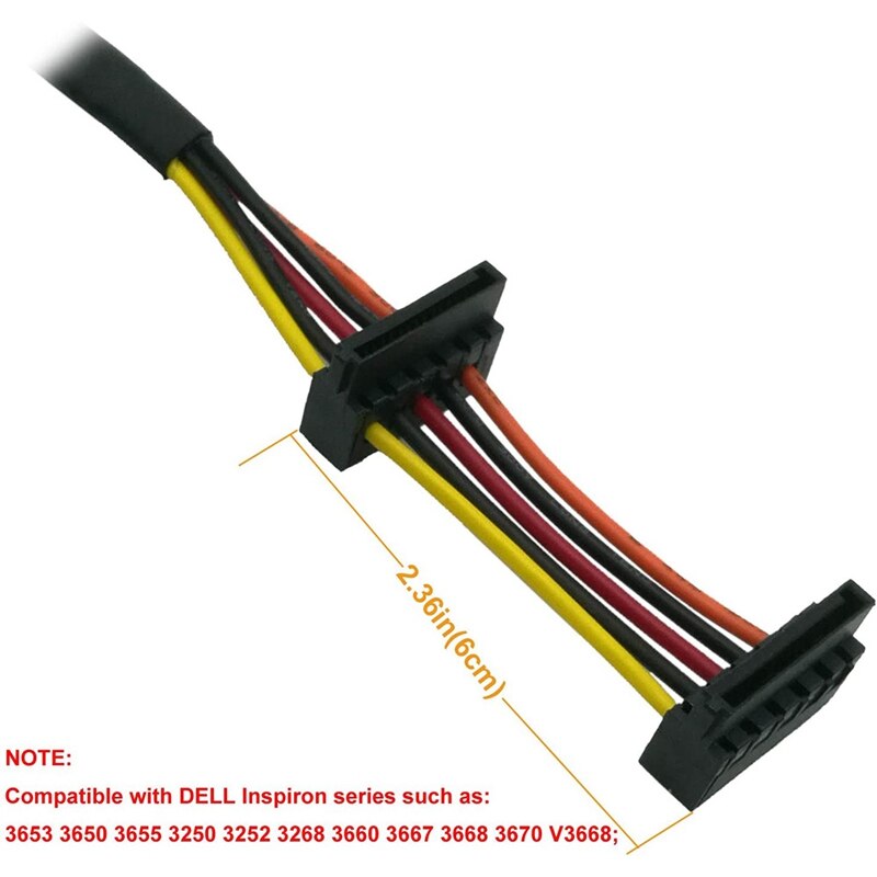 HDD SATA Power Cable Right-Angle SATA 15 Pin X2 to Mini 6 Pin ATX Adapter for Dell Inspiron 3668 3667 3650(2Pack)