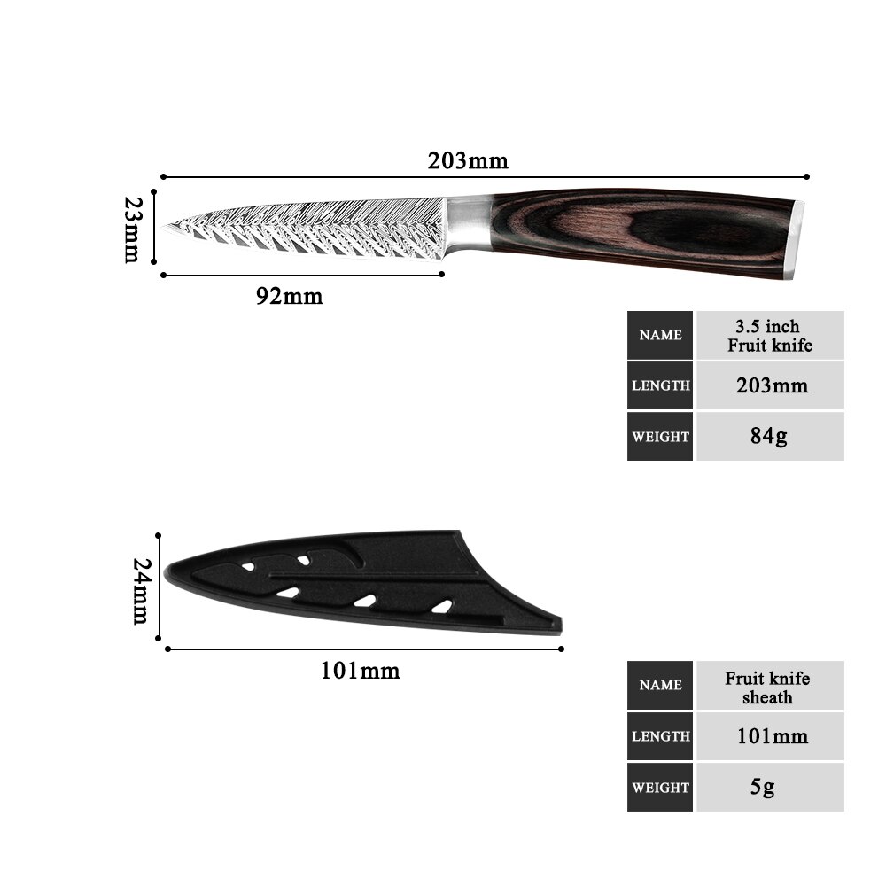 XYj Kitchen Stainless Steel Pro Chef Knives Set Wall Knife Storage Holder Butcher Cleaver Knife Damascus Veins Blade Knifes: O 3.5 paring knife