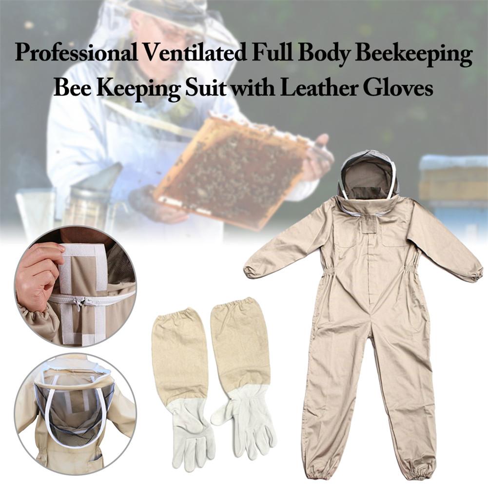 Ventilated Full Body Beekeeping Bee Keeping Suit With Leather Gloves Coffee Color Prevent Contact Anti-virus Safe