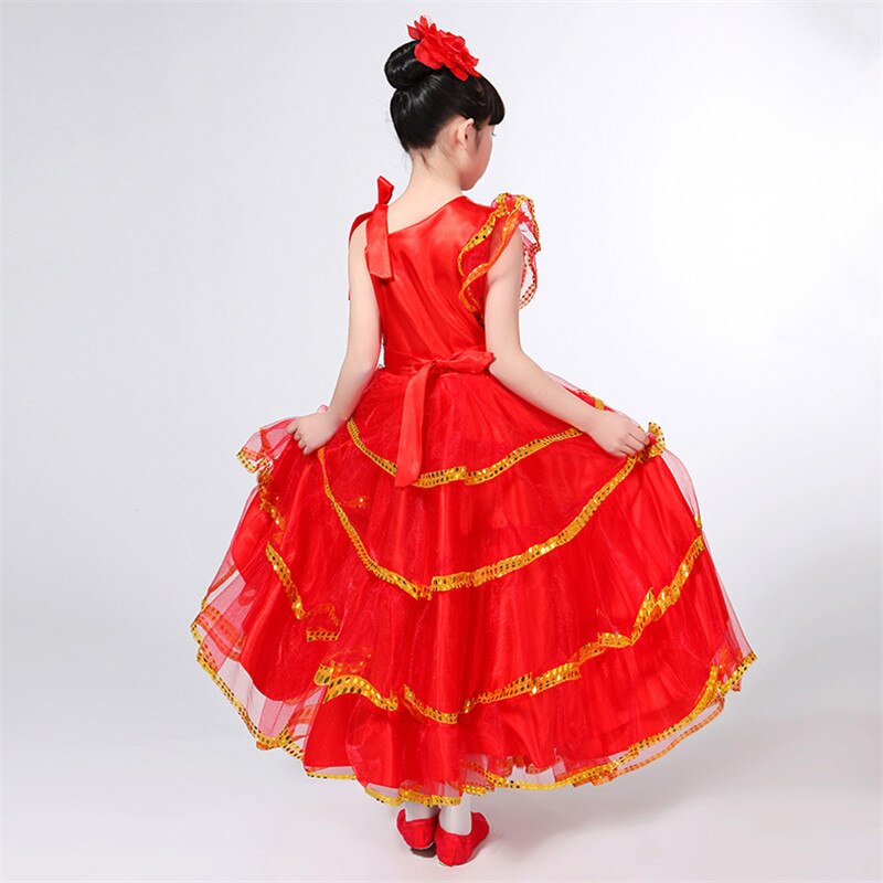Kinder Flamenco Rot Lange Rock Spanisch Senorita Flamenco Tänzerin Phantasie Kleid Kostüm Spanisch Flamengo Tanz Kleider Für Mädchen DN3040