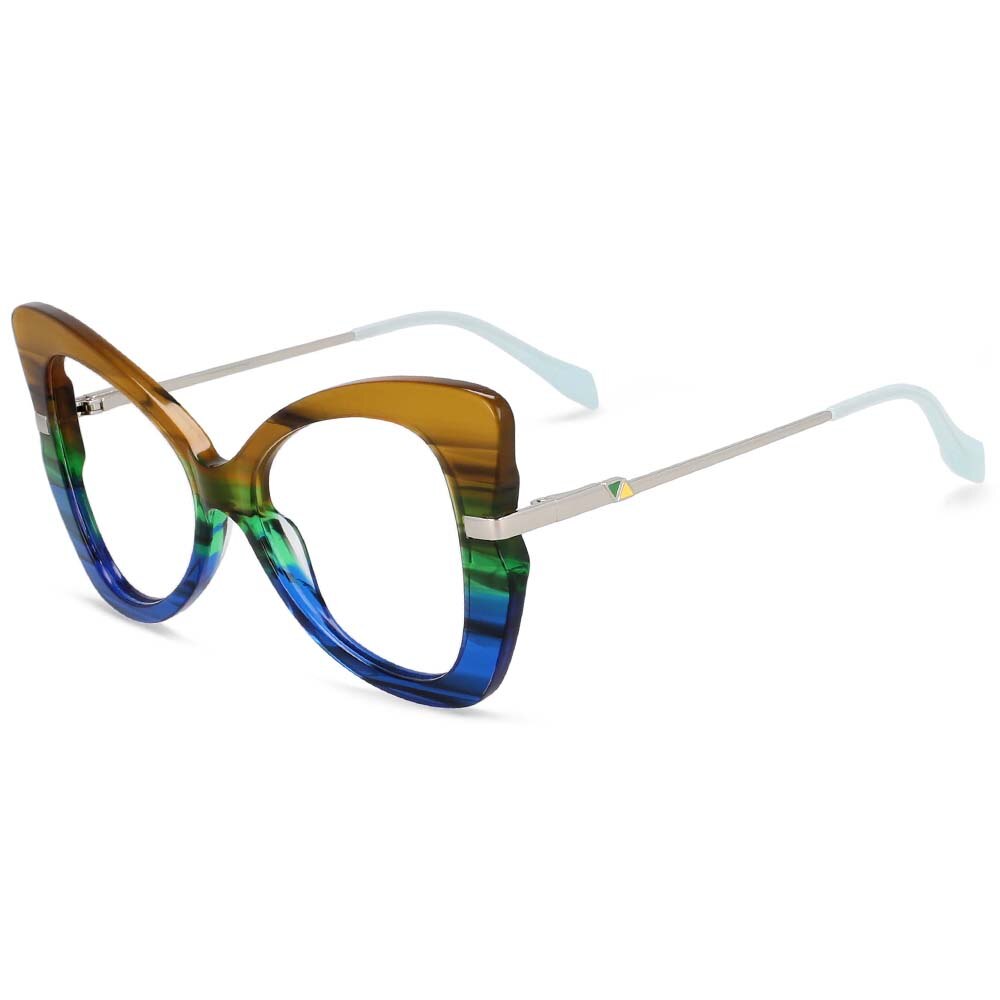54326 Retro Big Frame Acetate Metal Mixed Frame Glasses Ladies Trend Butterfly Frame Computer Glasses Frame: C4stripe