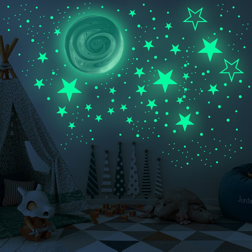 Tofok-pegatina de pared de estrellas para decoración, pegatinas fluorescentes luminosas DIY de 30cm, Luna, Planeta, salón, techo, escaleras, ventana que brillan en la oscuridad
