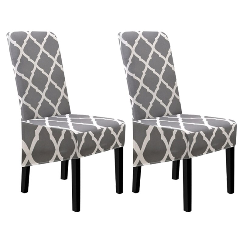2Pcs Plaid Pattern Stretch Chair Covers Removable Washable for Party: Gray
