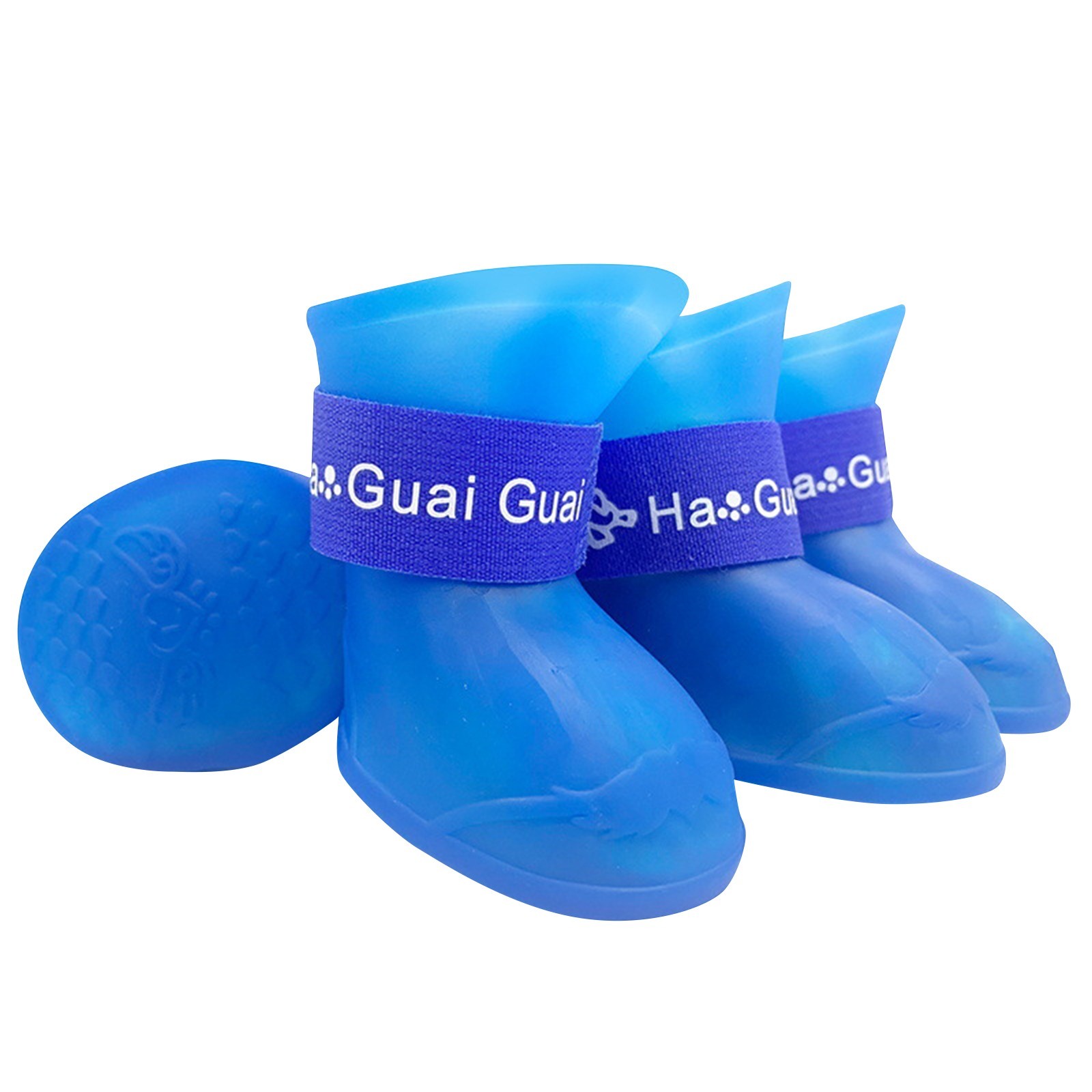 Botas de goma antideslizantes impermeables para mascotas, zapatos de suela blanda para exteriores, botines para perros, accesorios para mascotas, 4 Uds.: S / Azul