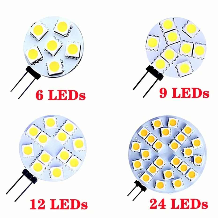 Ampoule LED à Douille G4 5050 SMD sur DC 12V, Remplacer l'Halogène, Lampe à Deux Broches, 1.2W, 1.8W, 2.4W, 4.8W, Blanc /Blanc Froid