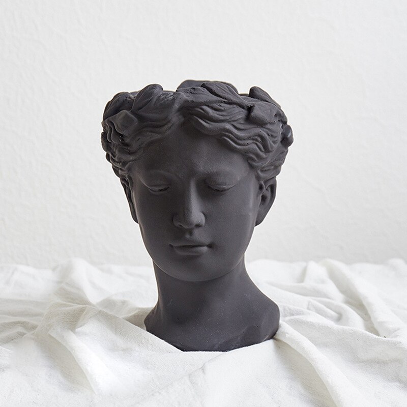 Græsk urtepotte gudinde blomsterpotter hoved retro venus vase boligindretning tilbehør ornament hjem indretning bordplade dekorativ: Sort