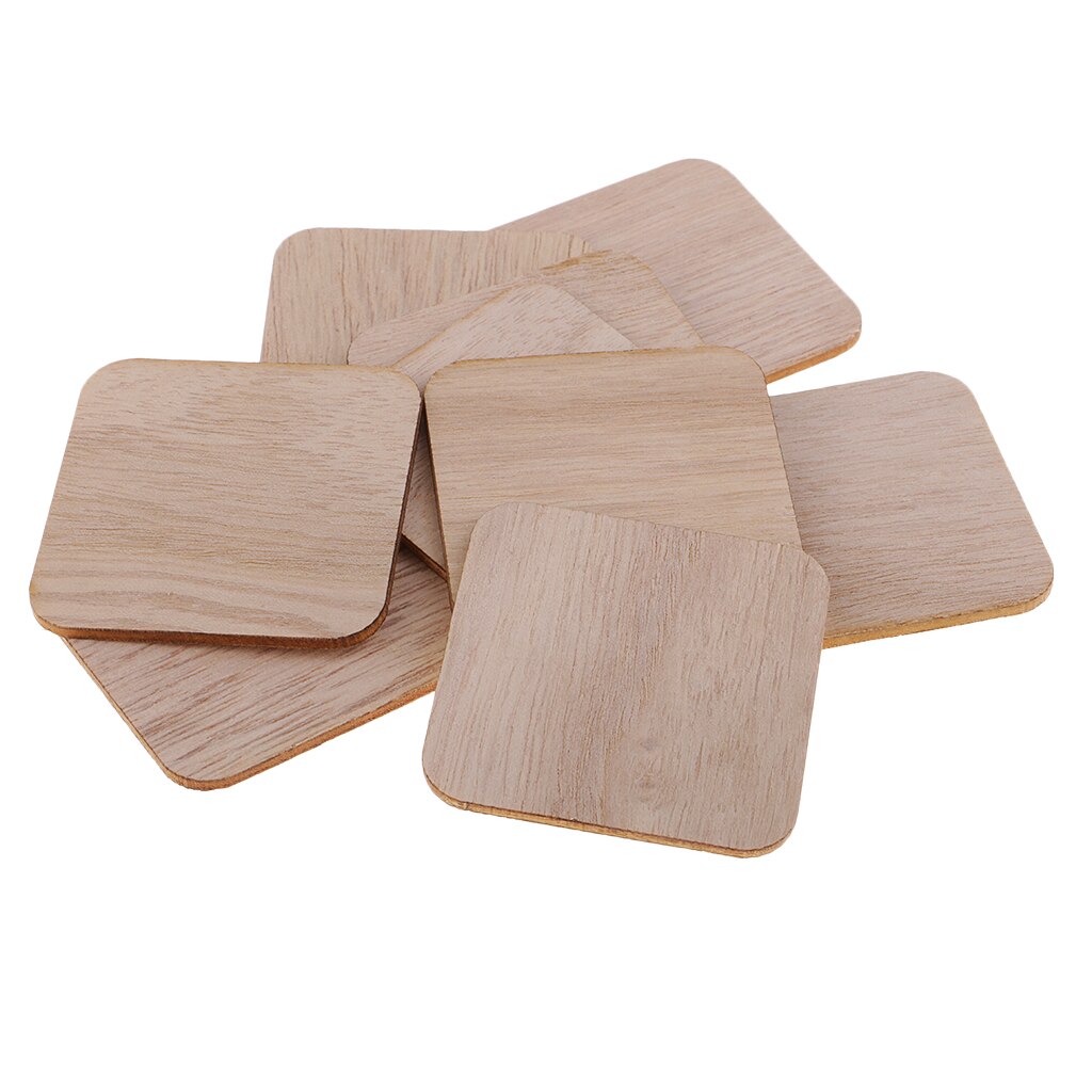 100pcs WOODEN SQUARE Shapes Wood Cutouts Crafts Blank Slices Diy Card Making