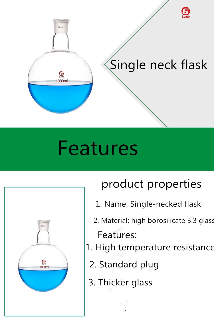 Termo de fondo redondo de un solo cuello para laboratorio, frasco de de 25ml/50ml/100ml/150ml/250ml/500ml/1000ml, calibre 24MM