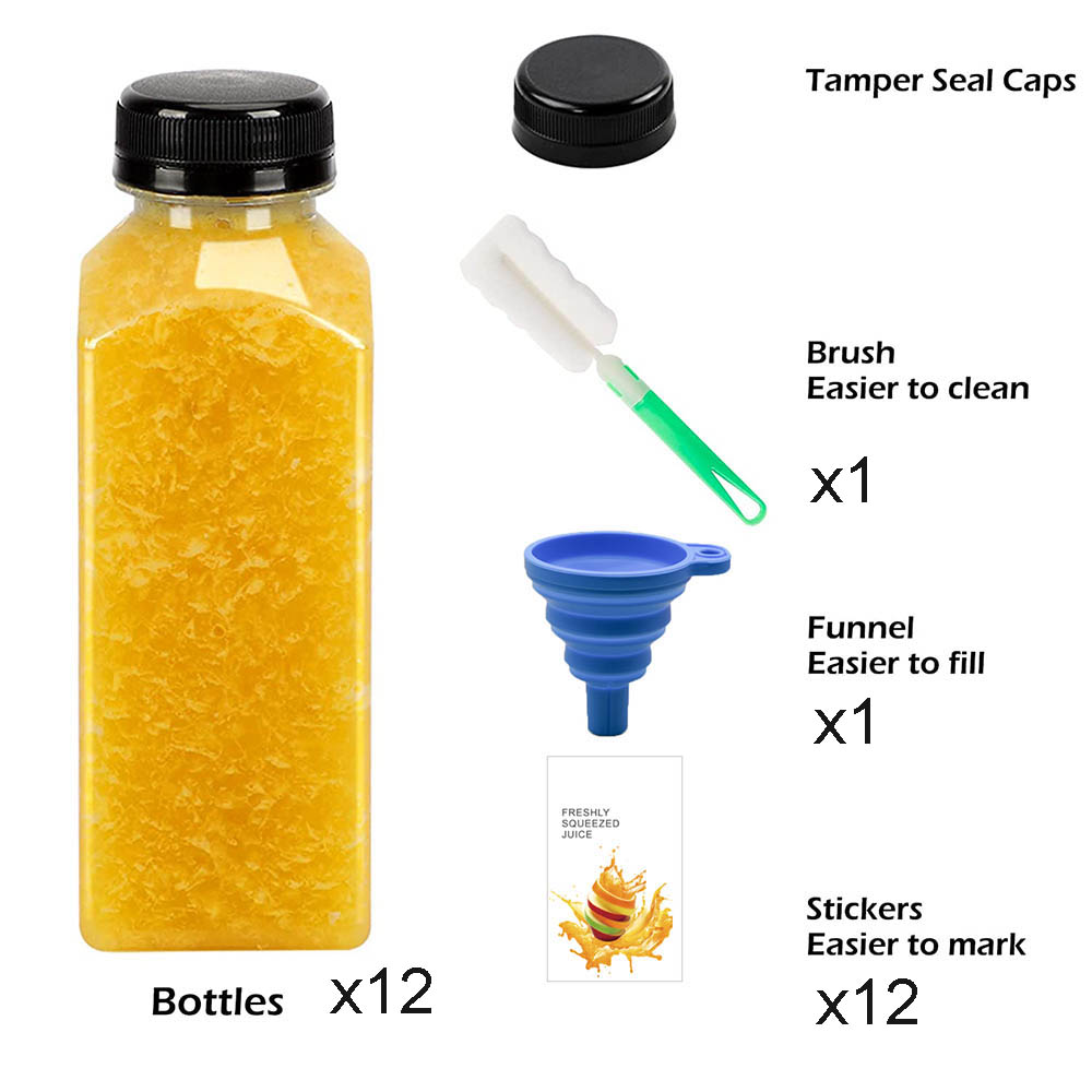 12/24 stk tomme plastjuiceflasker med kork, gjenbrukbare vannflasker klare drikkebeholdere for juice, melk, smoothie, drikker: Svart
