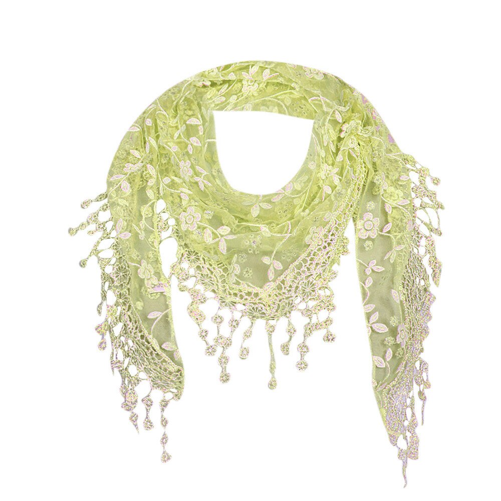 Women Lace Solid Color Scarf Lady Sheer Floral Scarf Shawl Wrap Tassel Scarf Panuelos De Mujer Para El Cuello Femme #T1P: Green
