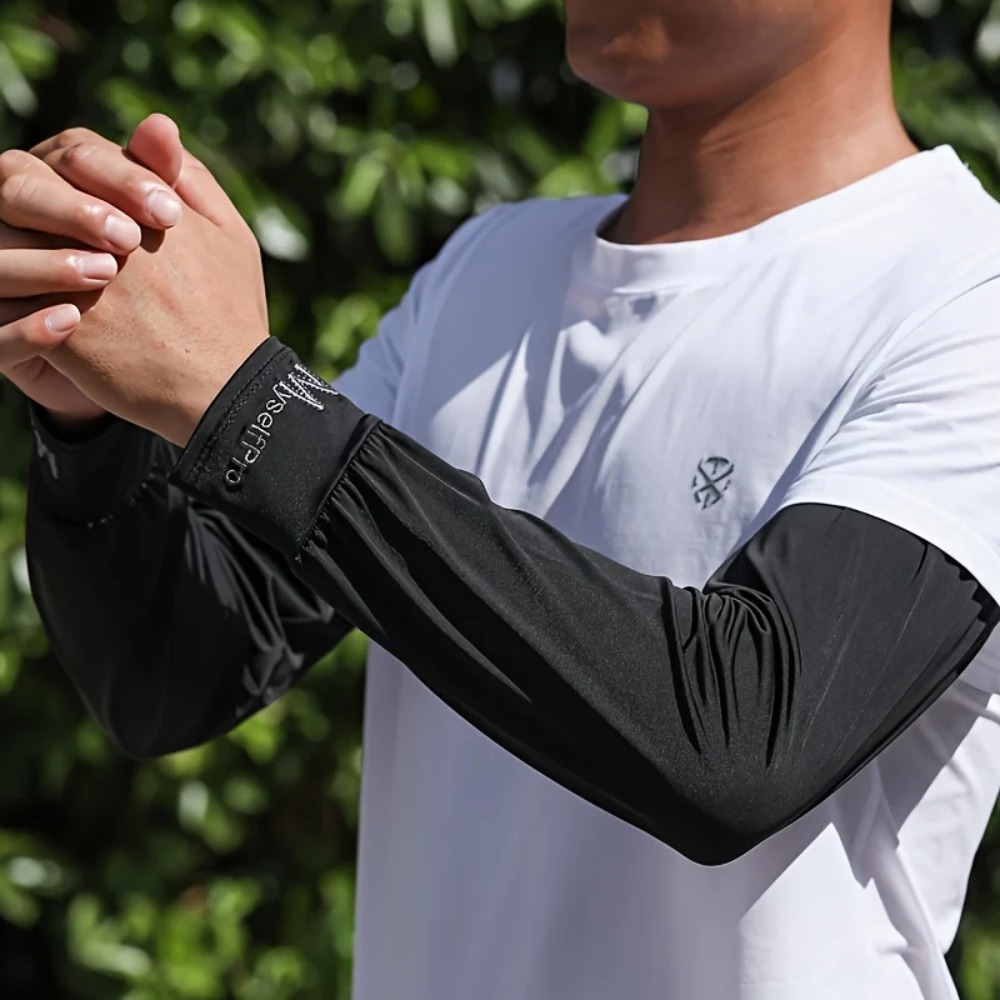 1 Paar Kühlende Armstulpen Atmungsaktiver Sonnenschutz Eisseide Ärmel für Sommer draussen-Sport Fahren Radfahren Lockere Armstulpen für Herren: schwarz