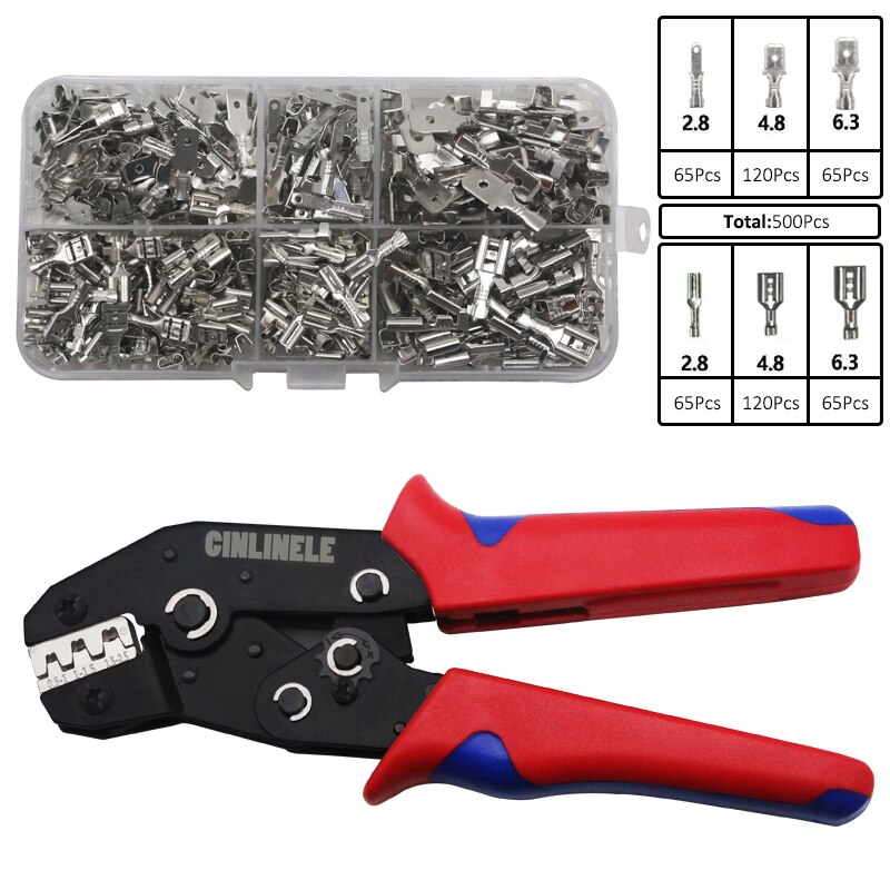 Male/Female Spade Crimp Terminals Crimping Tools Electrical Pliers Insulating Sleeve Wire Wrap Connector SN-48B: CLA-48B 500-SET