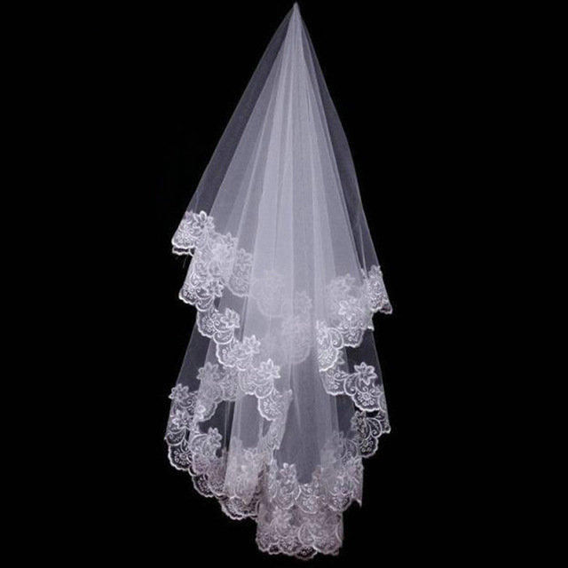 Velos cortos nupciales baratos con borde de encaje, nueva capa de la boda, velos cortos de boda y accesorios para bodas