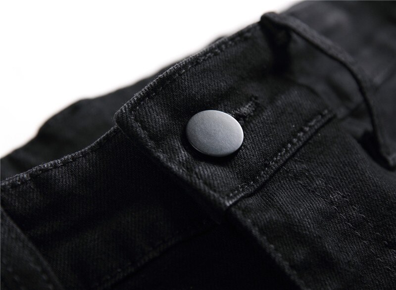 Jean punk rock brodé pour homme, pantalon noir slim décontracté en coton extensible, avec rivets décoratifs
